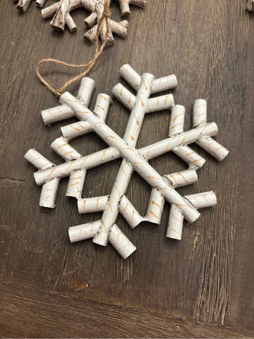 Rustic Snowflake Ornaments - lot of 9 - like new